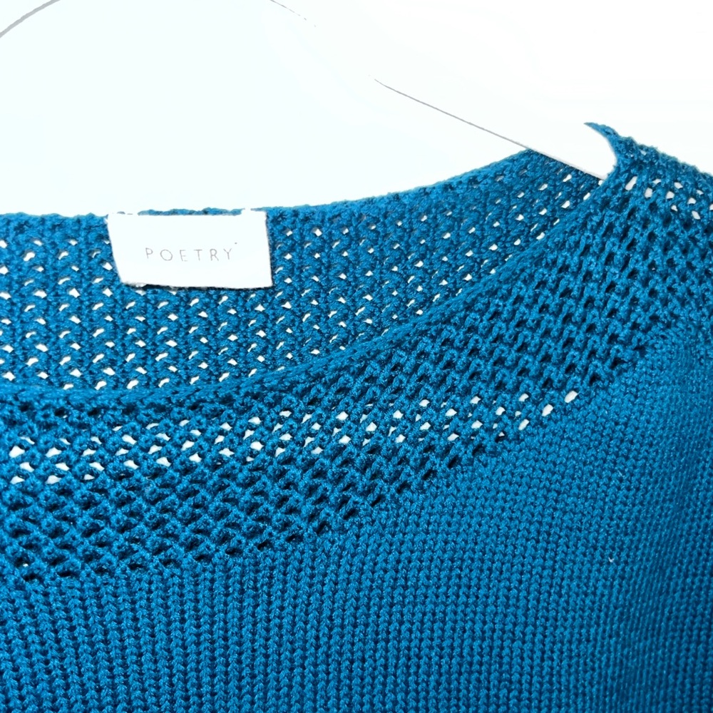 POETRY Crochet Stitch Sleeveless Sweater Boxy Teal Cotton Sz 10 - Picture 5 of 14